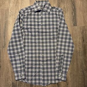 Geoffrey Beene Blue/White Slim Fit, Flex Collar Plaid Button Up Shirt